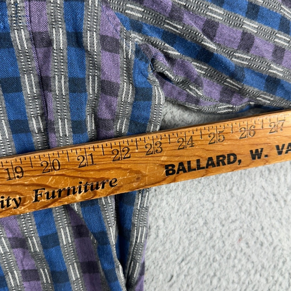 VINTAGE Levis Sutter Creek Men Button Up Shirt Large Blue Purple Check Black Tab - Picture 9 of 11